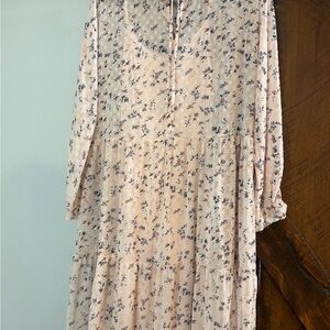 Black Tape_ Floral Long Sleeve Dress in Cream and Blue